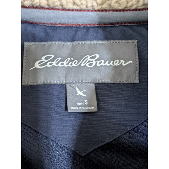 Eddie Bauer Sherpa Vest Fleece Deep Pile Tan and Navy Blue Men's Sz Sm - Picture 5 of 8